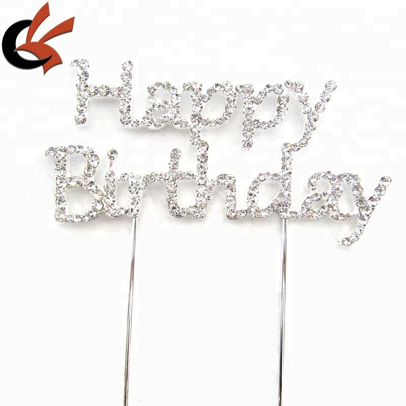 Cake Topper with Rhinestone Happy Birthday Letters Design Topper Pick Stick