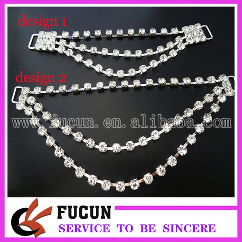 bling crystal Triple hanging rhinestone chain connector bikini connector