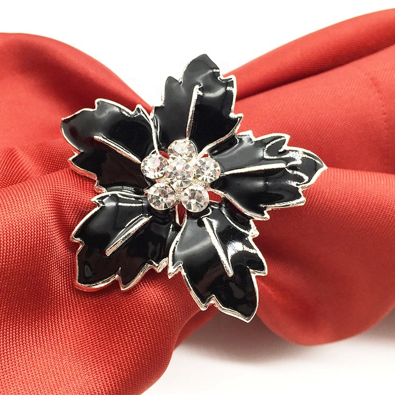 Custom Elegant Crystal Black Flower Wedding Table Napkin Rings