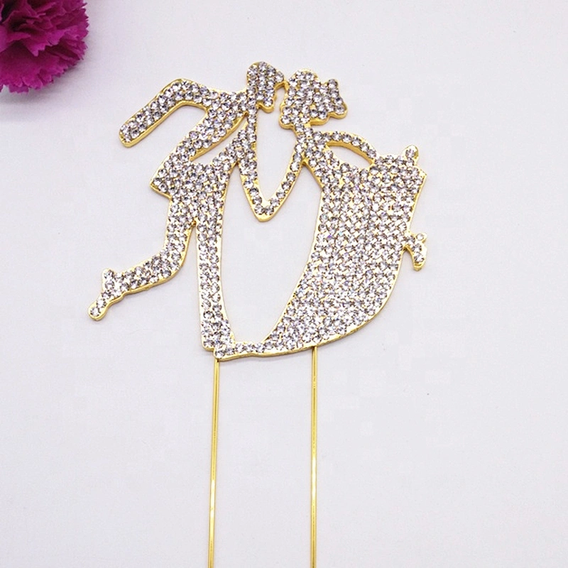 New Design gold metal crystal rhinestone cake topper for wedding cake decoration