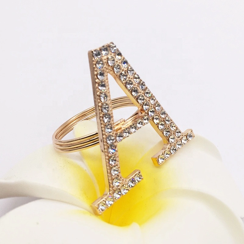 Customized fancy wedding table decoration accessories rhinestone gold metal letter napkin ring