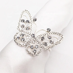 Table decorative butterfly shape silver metal rhinestone napkin ring for wedding