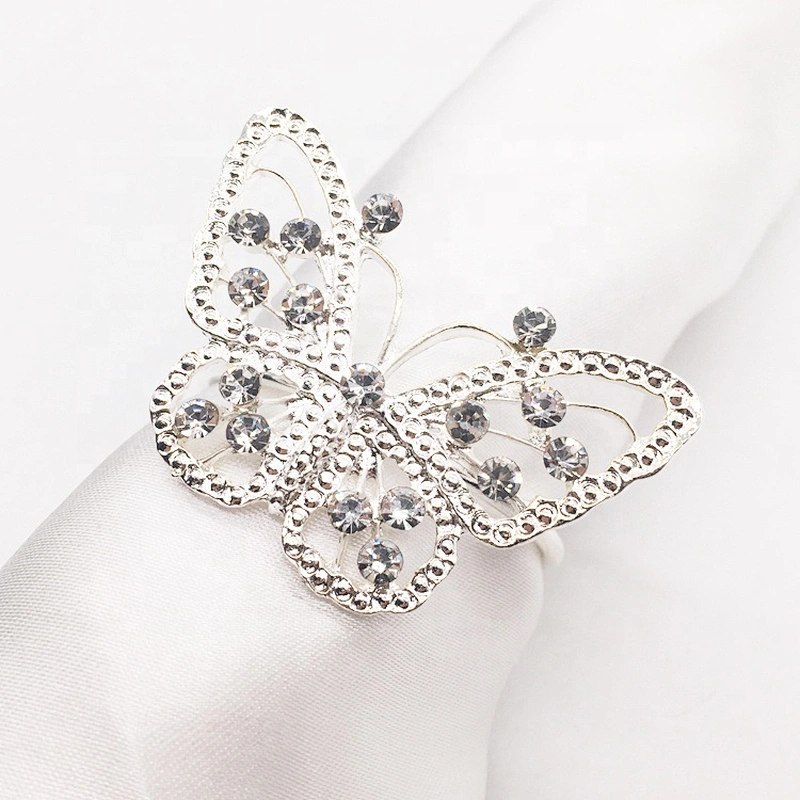 Table decorative butterfly shape silver metal rhinestone napkin ring for wedding
