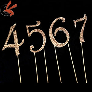 Wedding Table Numbers Anniversary Birthday Gold Rhinestone Cake Topper