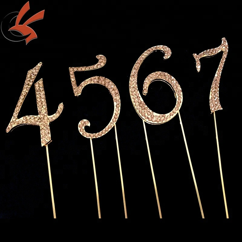 Wedding Table Numbers Anniversary Birthday Gold Rhinestone Cake Topper