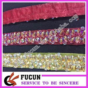 2017 Newly Design Fabric Resin Stone Lace Decorative Rhinestone Fabric Bridal Trimming Chain