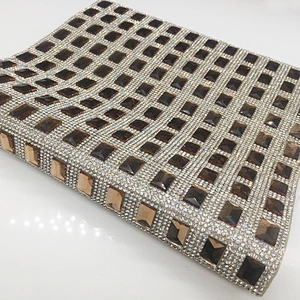 Strong Glue Gold Crystal Champagne Rhinestone Self-adhesion Mesh Sheet For Shoe Decoration