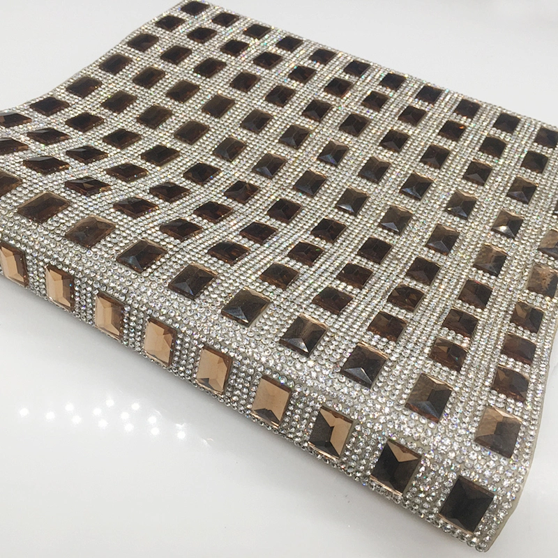 Strong Glue Gold Crystal Champagne Rhinestone Self-adhesion Mesh Sheet For Shoe Decoration