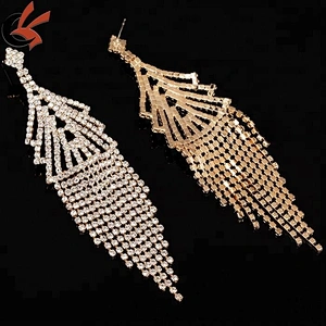 Diamante Rhinestone Long Tassel Earrings Dangle large Earrings Women Wedding Bridal Earrings