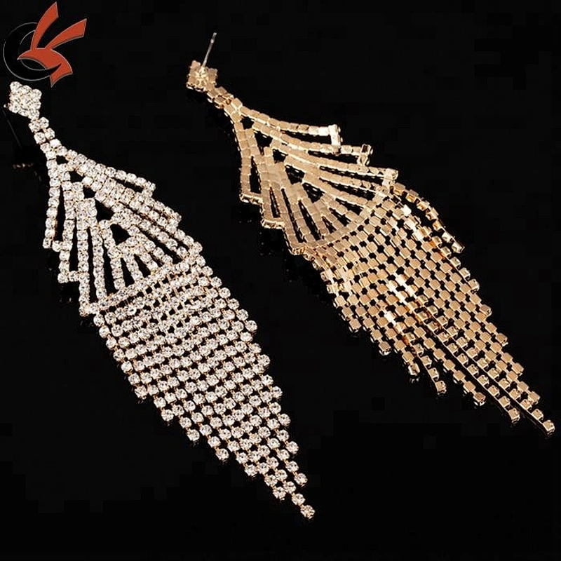 Diamante Rhinestone Long Tassel Earrings Dangle large Earrings Women Wedding Bridal Earrings