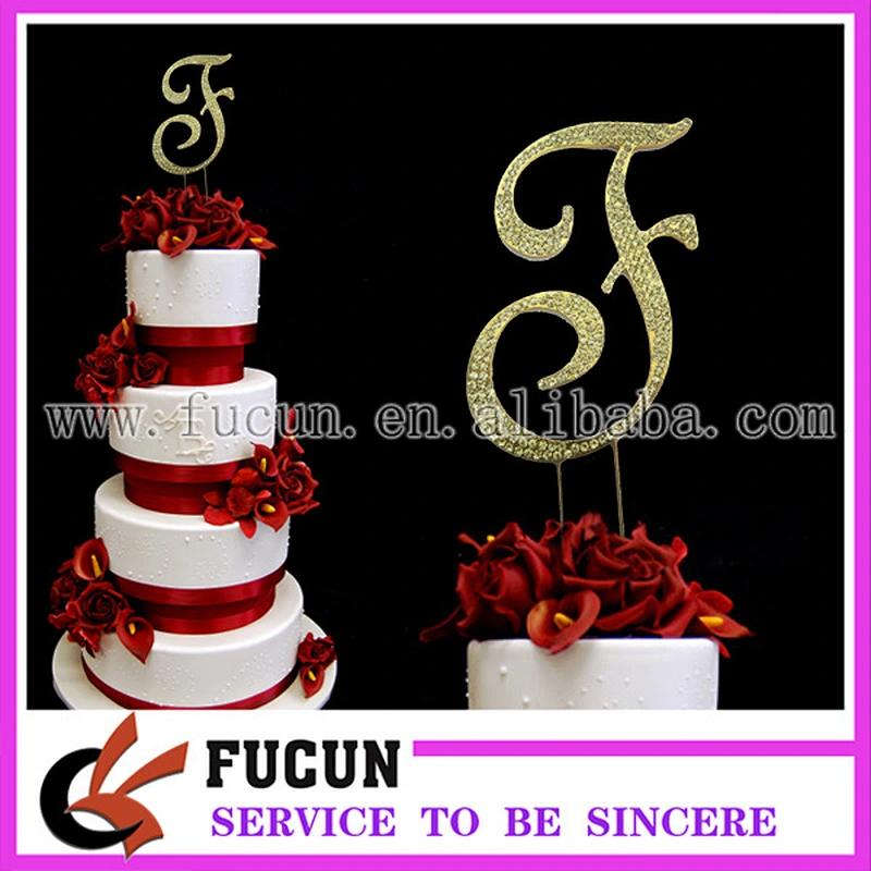 Large GOLD Rhinestone Monogram Letter E Cake Topper Pick Diamond Decoration