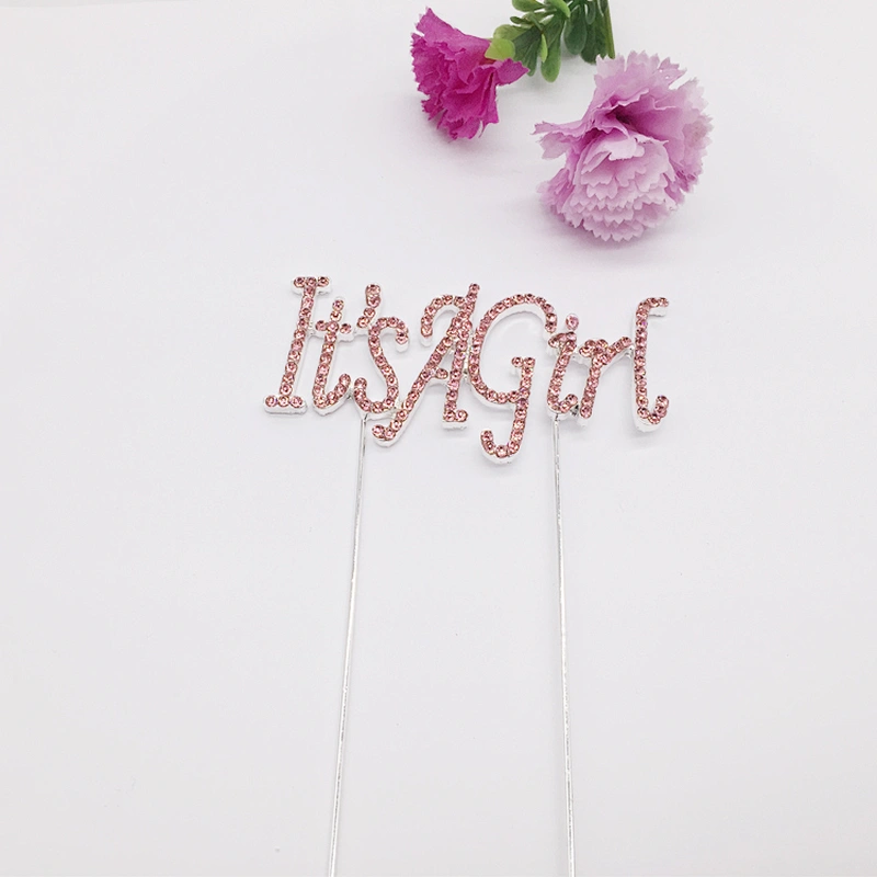 Party favor birthday it's a girl pink monogram cake topper