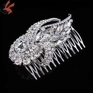 Bridal Wedding Flower Rhinestone Pearls Party Hair Diamante Clip Comb Silver