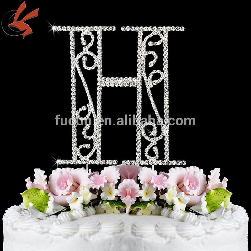 letter V rhinestone monogram wedding cake topper