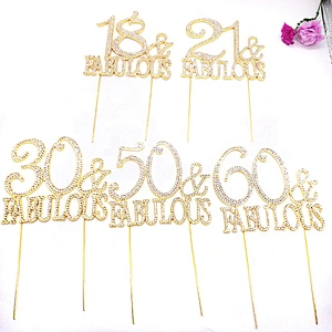 Hot sale Birthday Gift Clear Rhinestone 21 & FABULOUS  Cake Topper