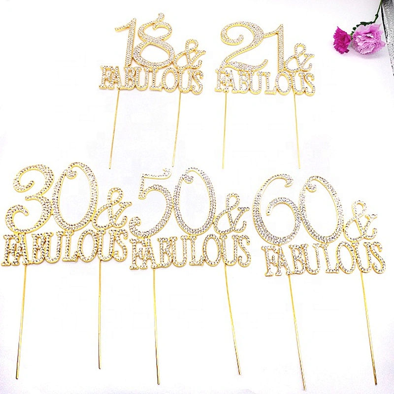 Hot sale Birthday Gift Clear Rhinestone 21 & FABULOUS  Cake Topper