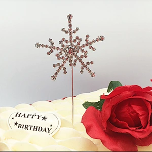 Hot sale Metal 6cm Silver snowflake happy birthday wedding cake topper