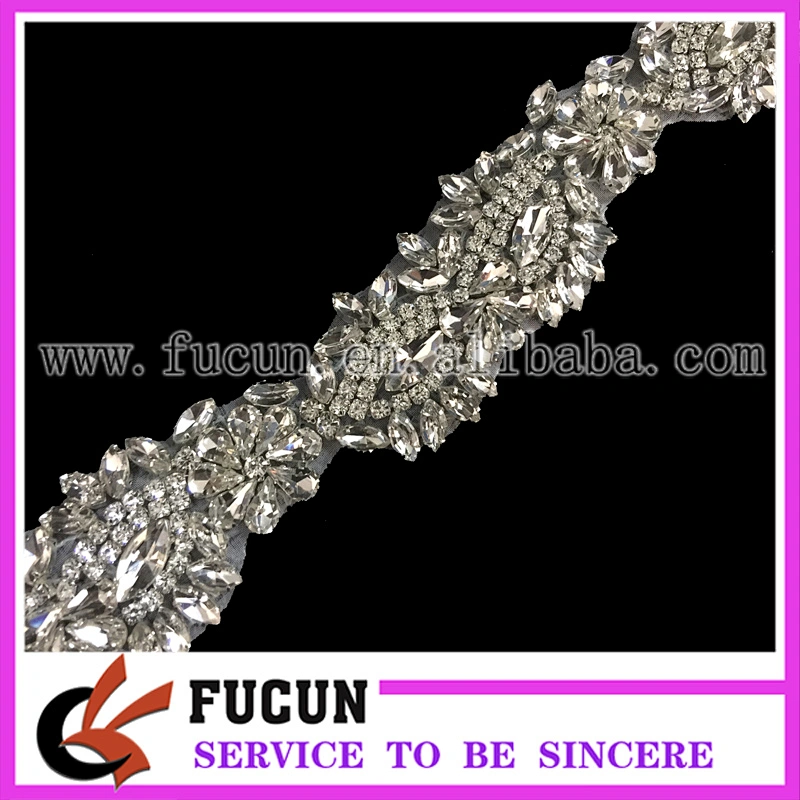 Wedding Bridal Sash Beaded Rhinestone Applique
