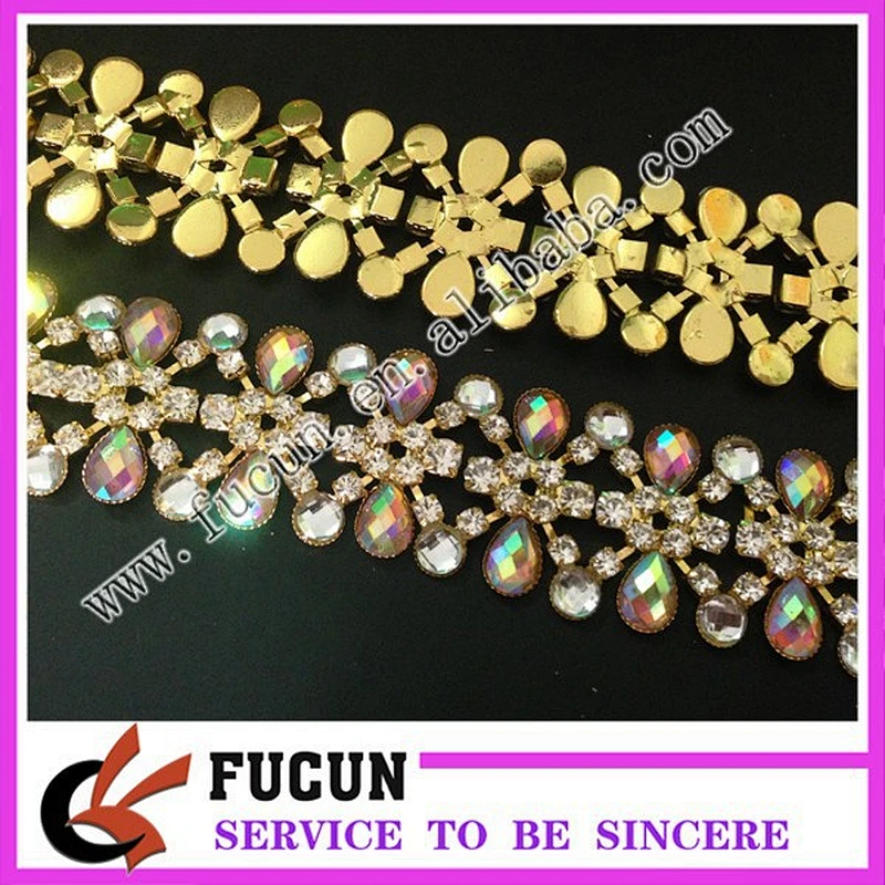 AB crystal rhinestone trimming diamante chain trims rhinestone applique trim