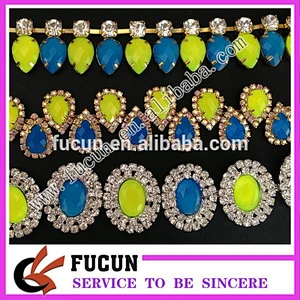 neon yellow and blue crystal rhinestone chain trimming