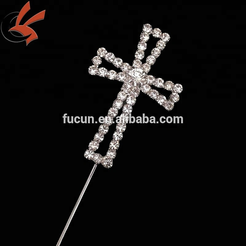 Small Rhinestone Cross Baptism Christening Communion Cake Topper