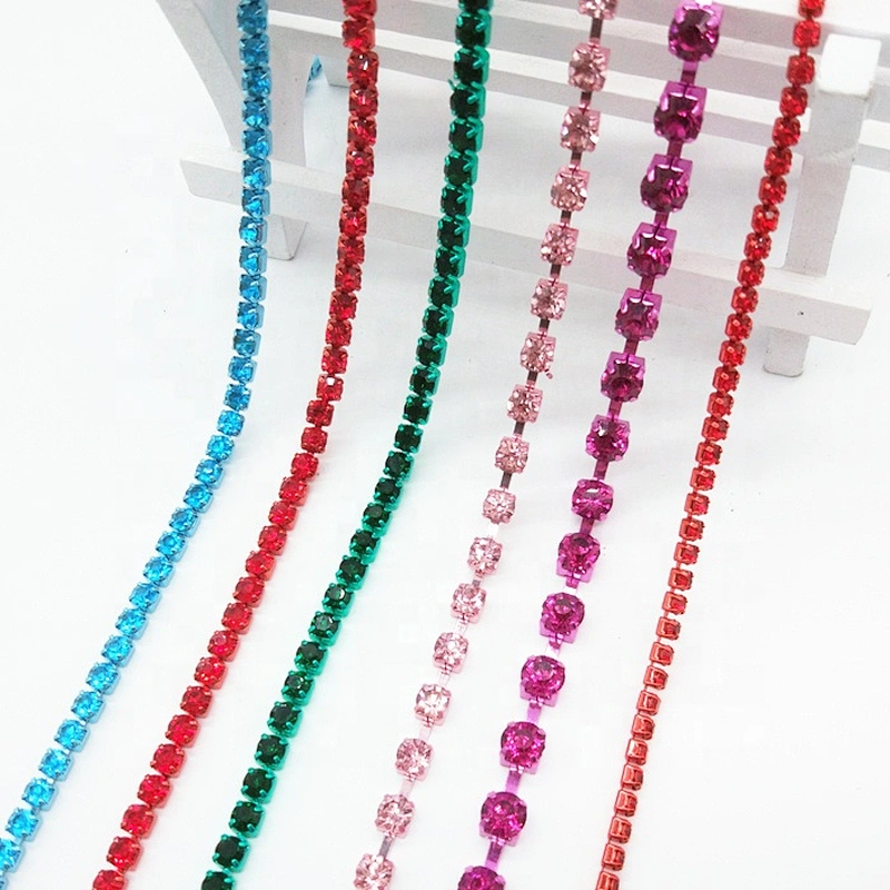 New Products SS12 Sparkling COLOR rhinestone color plating metal base rhinestone cup chain