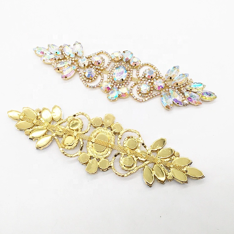 China factory best selling fashion delicate gold stone alloy crystal floral applique