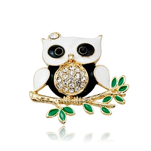 gold tone enamel cute animal owl brooch pin