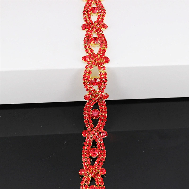 Best selling high-grade red rhinestones diy handmade dress belt diamond glass chain trims