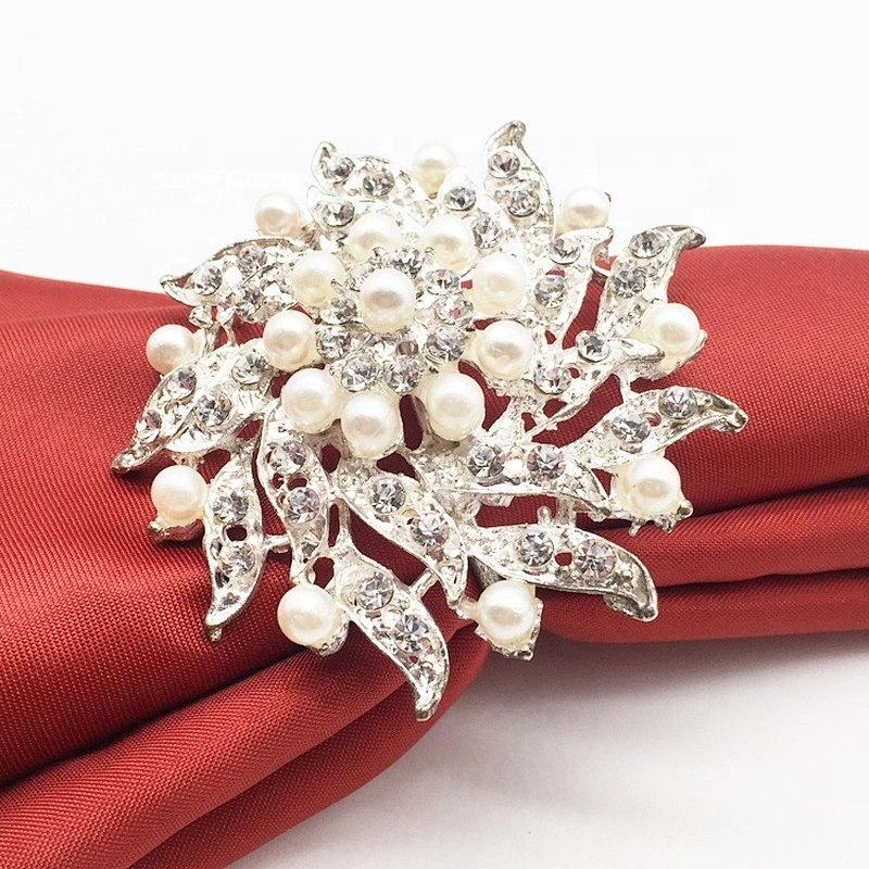 Men made table mokador decorative flower silver rhinestone beaded napkin rings for weddings