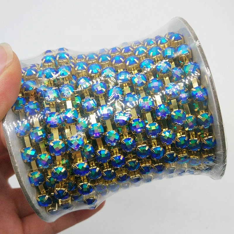 Factory Handmade Sew OnSS8 6SS8 SS10 SS12 AB Color Resin cup brass chain