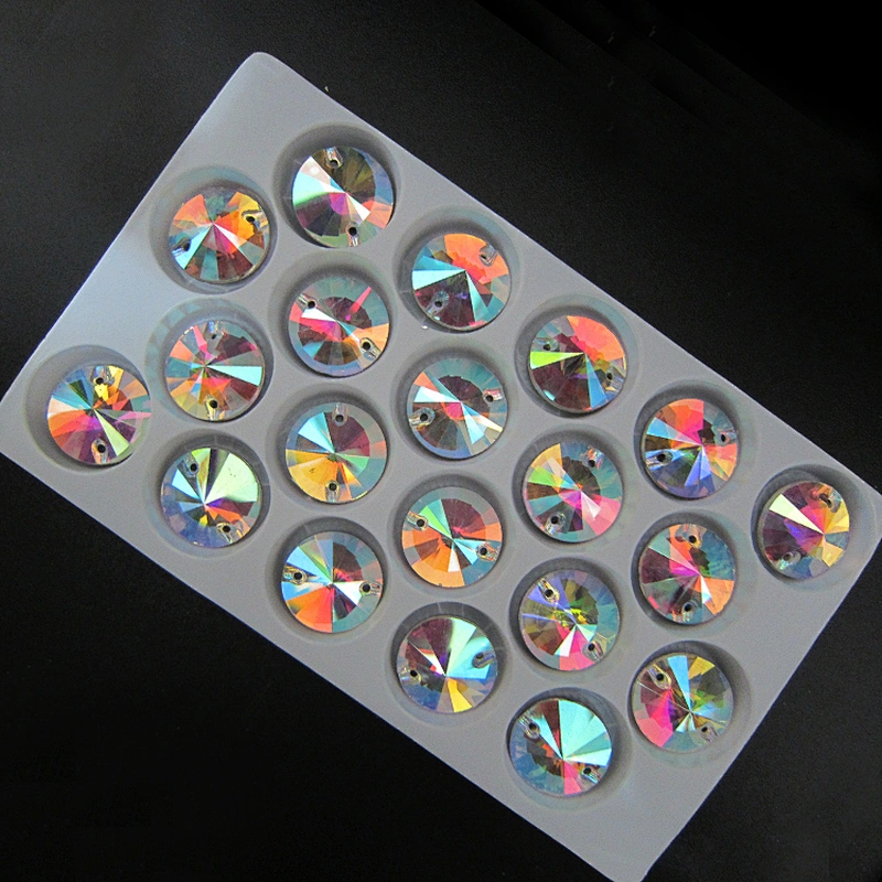AB Crystal Shiny Color Round Sew On Flat Back Glass Stone For Dresses