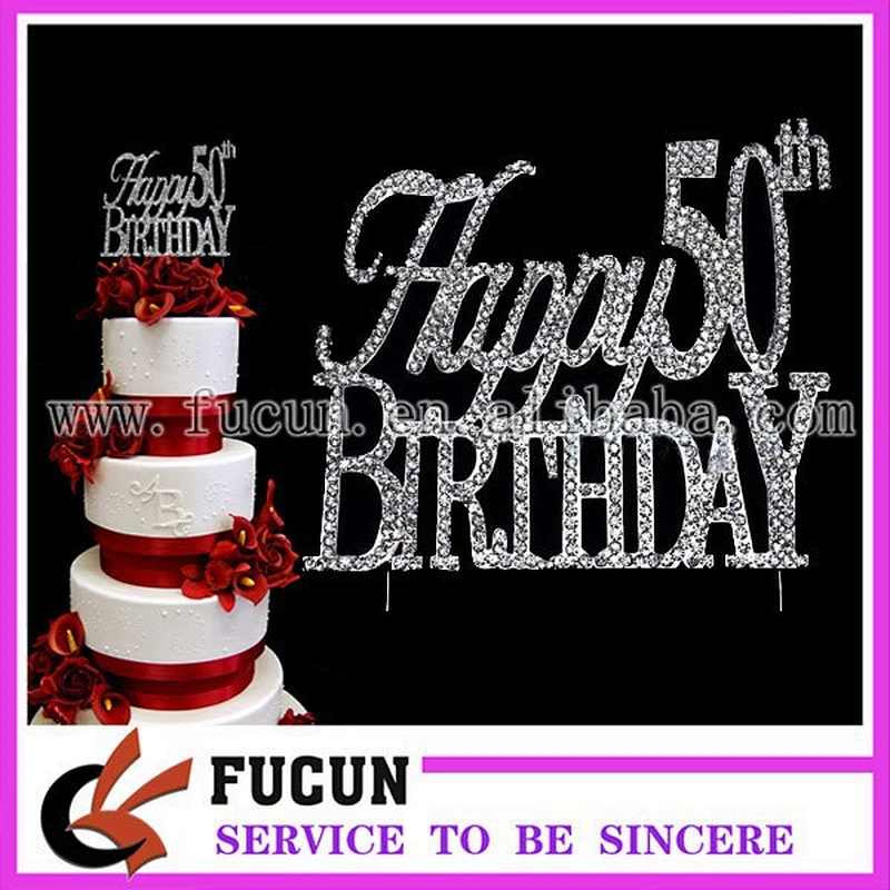 high Rhinestone 50th Birthday Wedding Cake Topper Silver Crystal Monogram