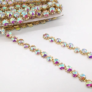 New fashion gold fancy AB colors chain diamond stone sew-on technics rhinestone trimmings