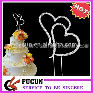 Wedding  Rhinestone Double Hearts Cake Topper