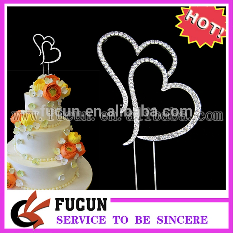 Wedding  Rhinestone Double Hearts Cake Topper