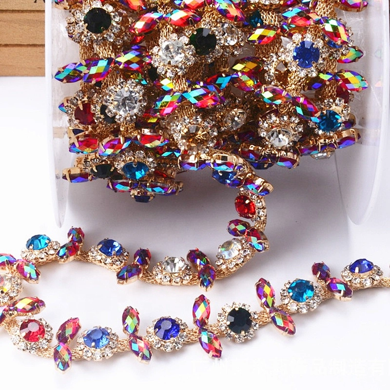 Fashion Accessory AB stone series gold metal claw cup sew on rhinestones crystal strass trim