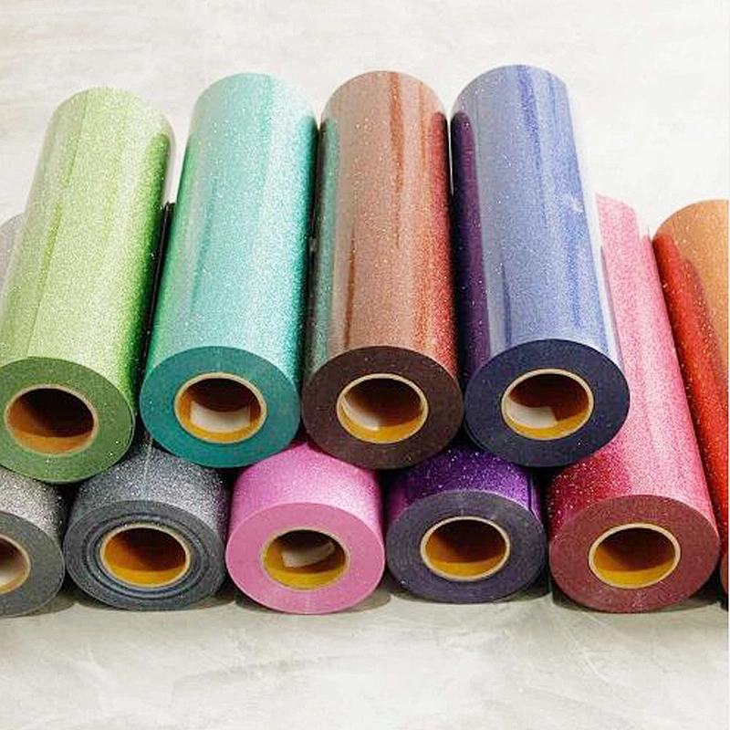Wholesale Korea Quality Glitter Heat Transfer Press Vinyl Film Rolls Heat Transfer Glitter Vinyl
