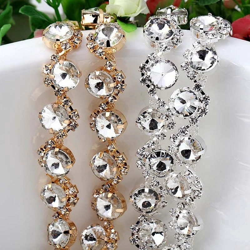 High Quality Gold Metal Rhinestone Bridal Silver Chain Crystal Glass Trimmings