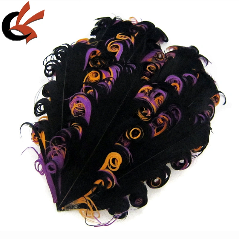 purple on orange and black 3 tones curly goose feather pad for headband