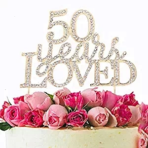 Sparkling gold crystal Rhinestone Cake Topper for Anniversary