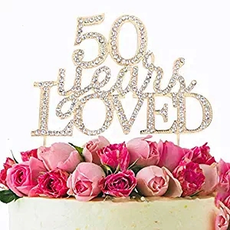 Sparkling gold crystal Rhinestone Cake Topper for Anniversary