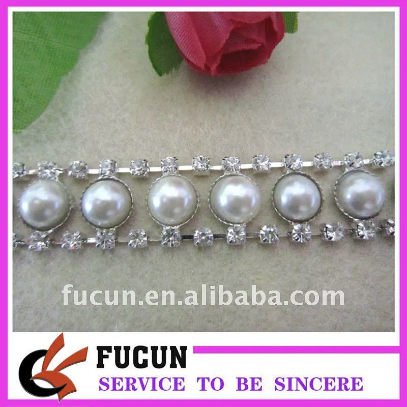 Craft Crystal Pearl Rhinestone Chain Applique Beaded Lace Ribbon Trim