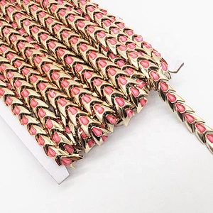 Customs Handmade Garment Gold Flexible Plastic Base Trimming Pink Gem Rhinestone Trims