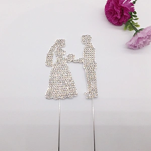 Custom couple crystal bridal bouquet bride and bridegroom wedding cake topper