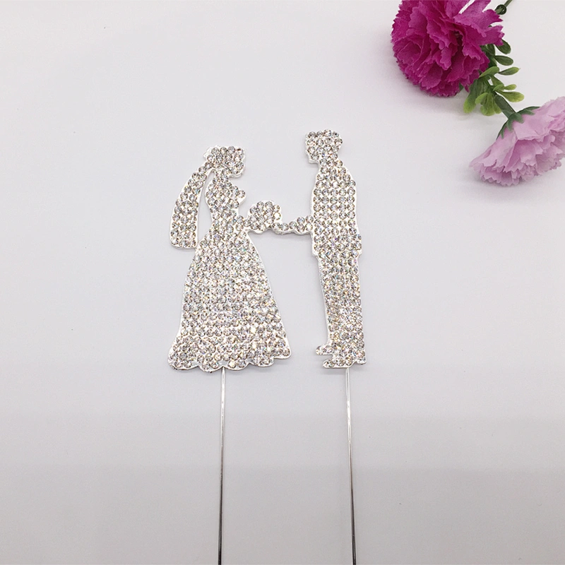Custom couple crystal bridal bouquet bride and bridegroom wedding cake topper