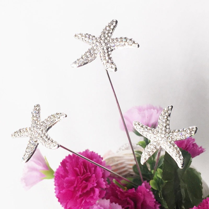 Custom made starfish shaped rhinestone floral bouquet stem brooch