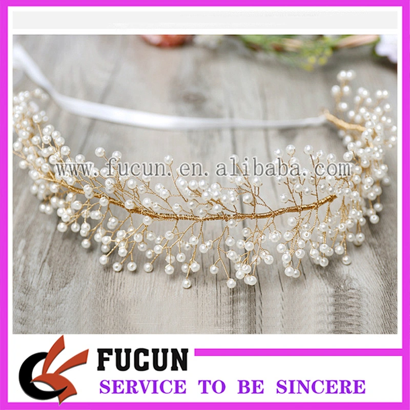 Hot Sale Wedding Pearl Crown Hair Vine Leaf Pearl Beads Bridals Tiara Headwear/Hairpieces