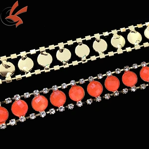 Carnival Orange Gold Rhinestone chain trimming