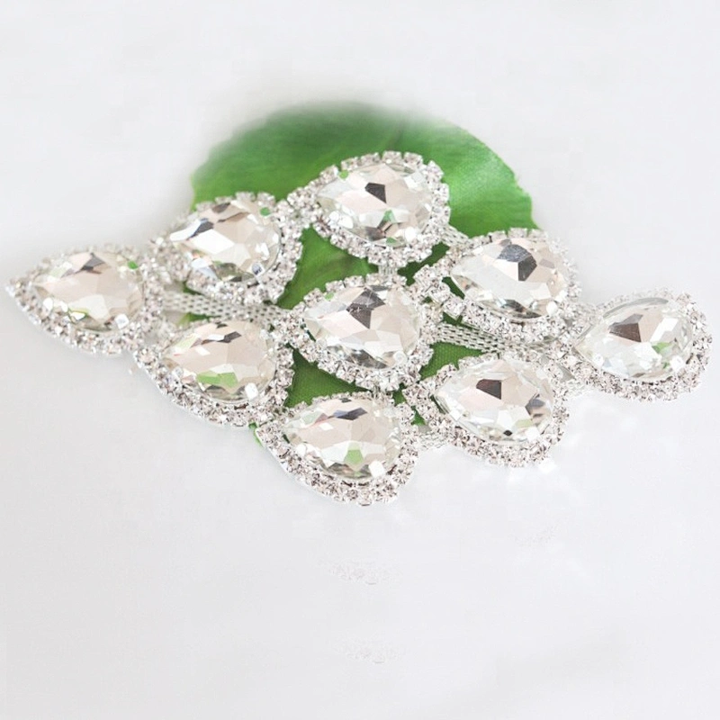 High Quality Sewing On Bridal Floral Silver Crystal Glass Rhinestone Applique